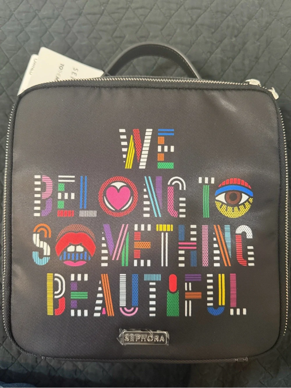 Sephora Black & White X To TheMarket Cosmetic Bag with Colorful Lettering
